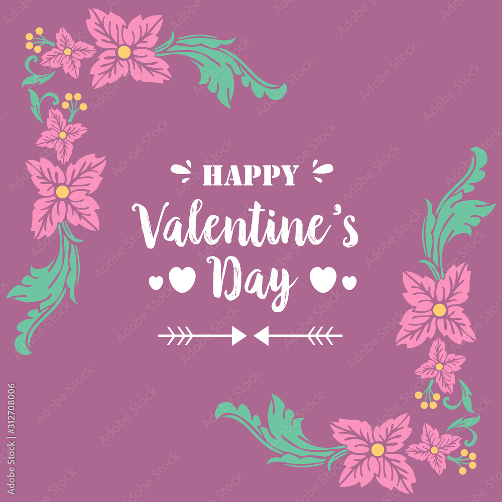 Invitation card of happy valentine, with beautiful and romantic pink wreath frame. Vector