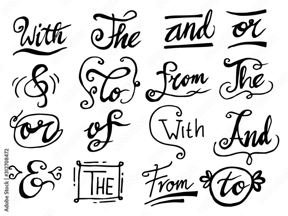 Doodle Handwritten catchwords and ampersands vector set. Modern handwritten calligraphy and lettering. Vector illustration Doodle Handwritten catchwords and ampersands vector set. Modern handwritten calligraphy and lettering. Vector illustration