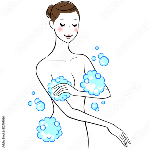 体を洗う　女性　入浴