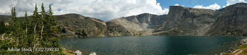 panorama of secluded mountain lake