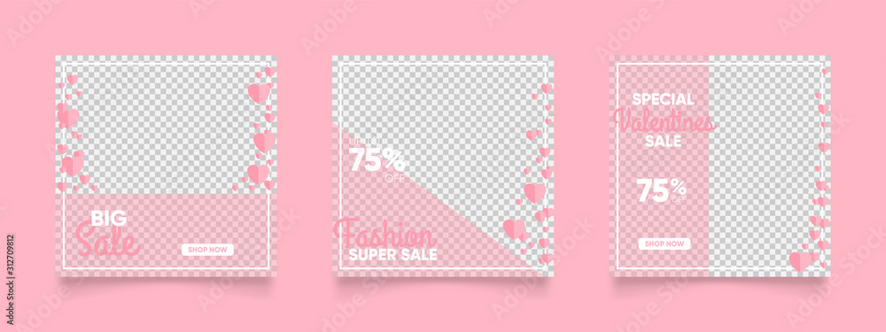 modern social media post template with pink color suitable for valentines sale marketing promo. promotional web banner vector frame. modern social media post template with pink color suitable for valentines sale marketing promo. promotional web banner vector frame.