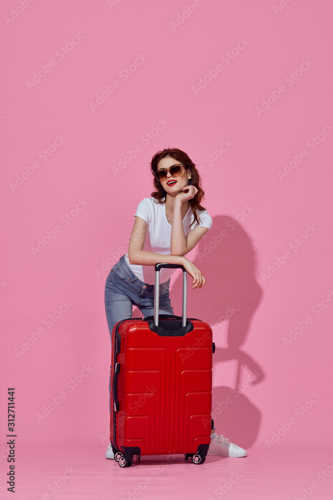 young woman with suitcase young woman with suitcase