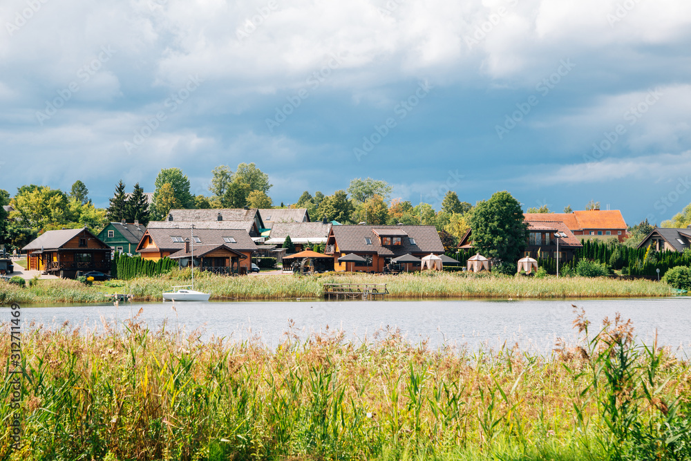 Galve lake and village in Trakai, Lithuania Galve lake and village in Trakai, Lithuania