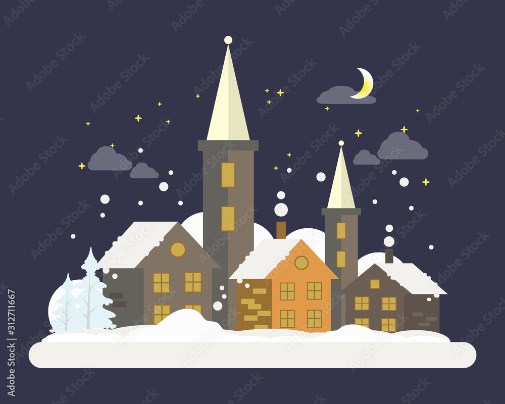 illustration of village harmony design in the winter