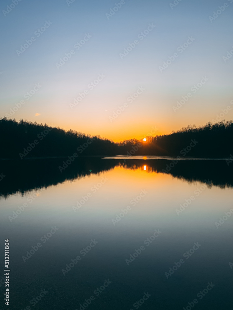 Winter sunset at Lake Marburg, Codorus State Park, Pennsylvania
