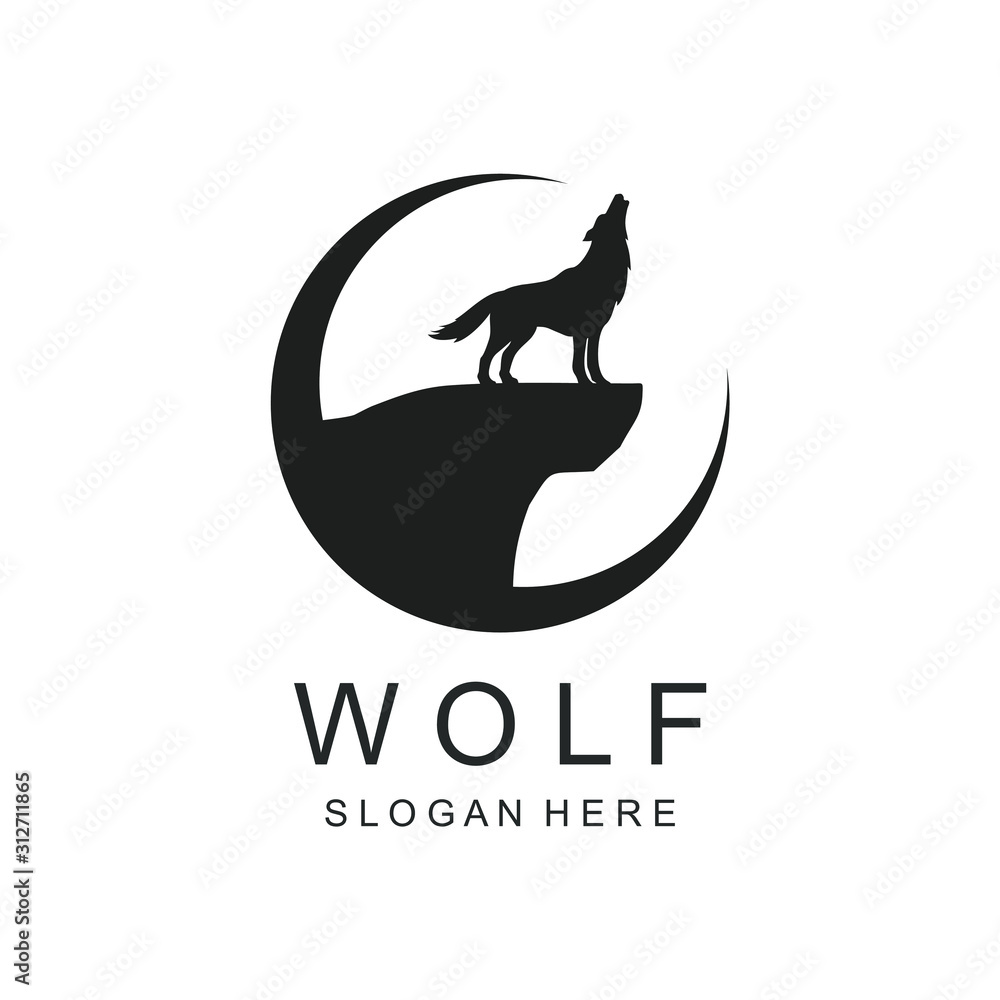 Wolf Howling Silhouette Logo Design Vector