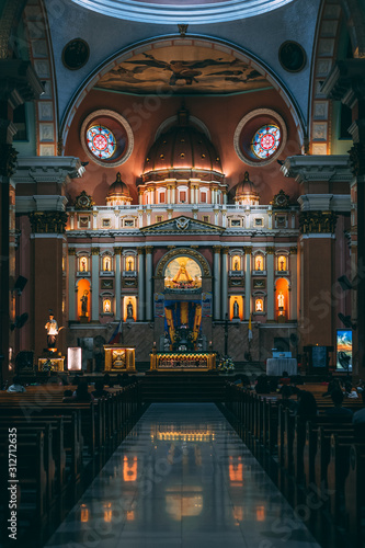 The interior of Minor Basilica of St. Lorenzo Ruiz, in Binondo, Manila, The Philippines