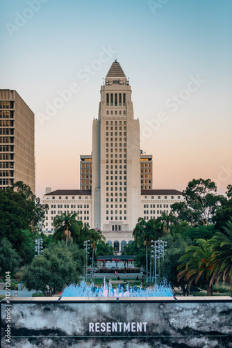Grand Park and City Hall, in downtown Los Angeles, California
