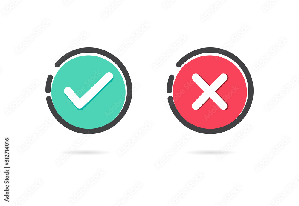 Check mark and cross icons. Vector illustration Check mark and cross icons. Vector illustration