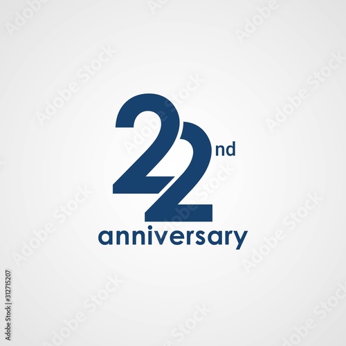 22 Years Anniversary emblem template design with dark blue number style