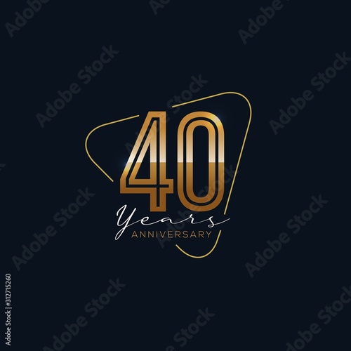 40 Years Anniversary badge with gold style Vector Illustration