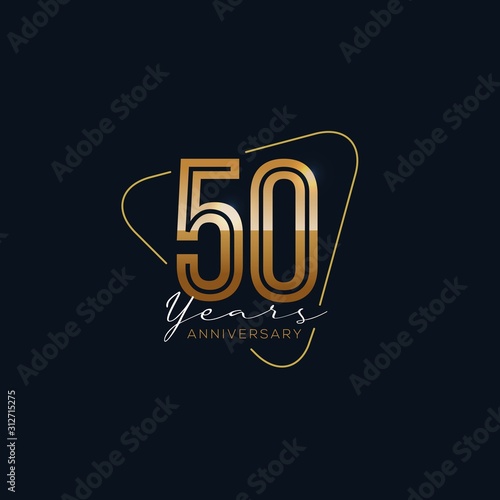 50 Years Anniversary badge with gold style Vector Illustration