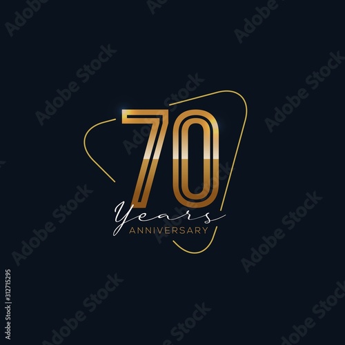 70 Years Anniversary badge with gold style Vector Illustration