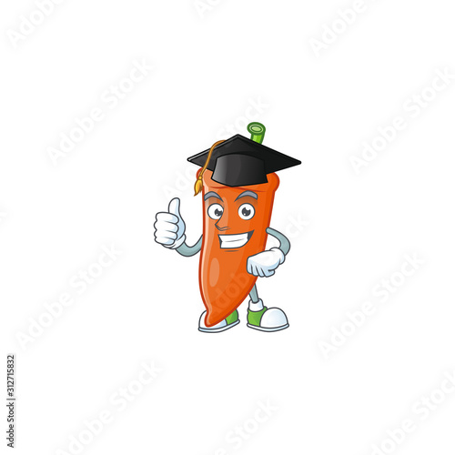 Happy orange chili wearing a black Graduation hat