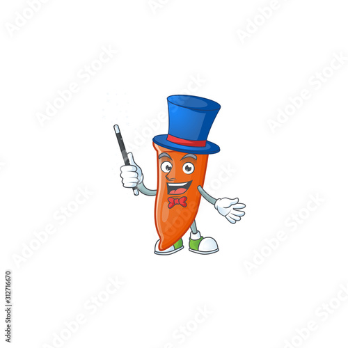 Cartoon character of orange chili performance as a Magician