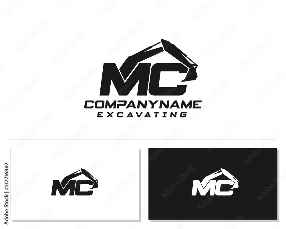 Initial M C excavator logo concept vector with arm excavator template vector. Initial M C excavator logo concept vector with arm excavator template vector.