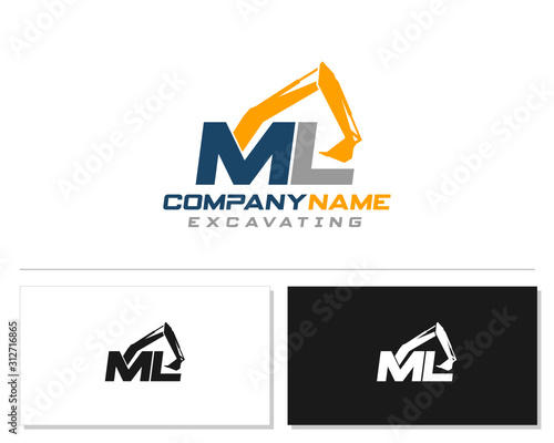 Initial M L excavator logo concept vector with arm excavator template vector.