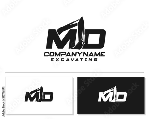 Initial M O excavator logo concept vector with arm excavator template vector.