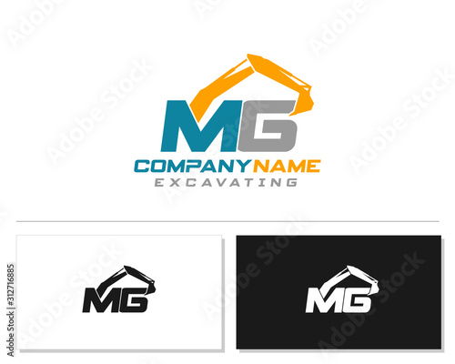 Initial M G excavator logo concept vector with arm excavator template vector.
