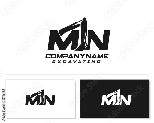 Initial M N excavator logo concept vector with arm excavator template vector.