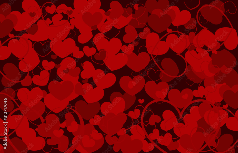 Valentine's day background with red hearts on dark red background. vector. illustration. Valentine's day background with red hearts on dark red background. vector. illustration.