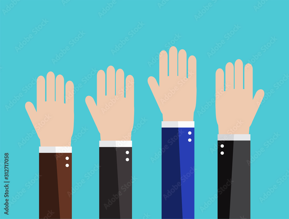 Businessman hands raised up. Voting concept. Vector illustration Businessman hands raised up. Voting concept. Vector illustration