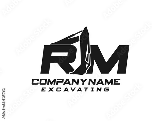 Initial RM excavator logo concept vector with arm excavator template vector.