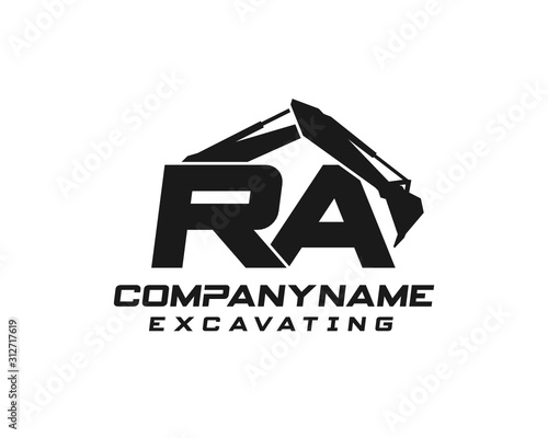 Initial RA excavator logo concept vector with arm excavator template vector.