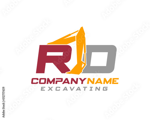 Initial RO RD excavator logo concept vector with arm excavator template vector.