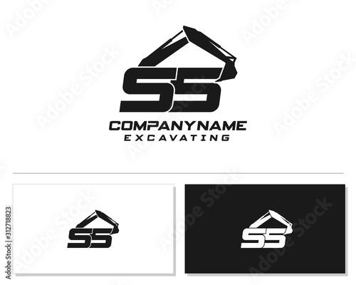 Initial SS excavator logo concept vector with arm excavator template vector.