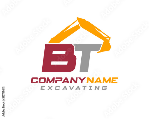Initial BT excavator logo concept vector with arm excavator template vector.