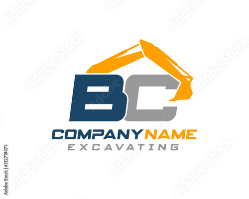 Initial BC excavator logo concept vector with arm excavator template vector.