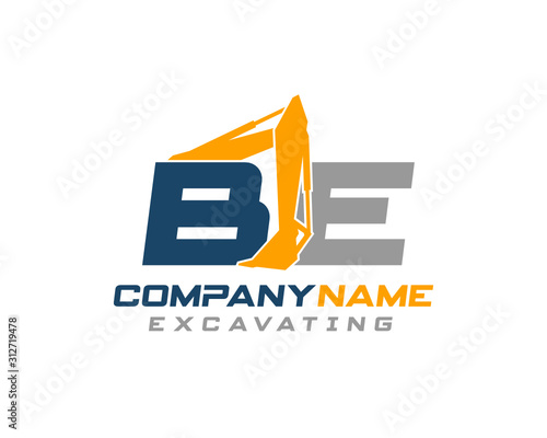Initial BE excavator logo concept vector with arm excavator template vector.