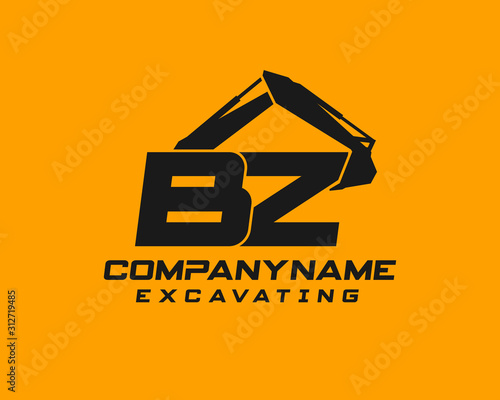 Initial BZ excavator logo concept vector with arm excavator template vector.