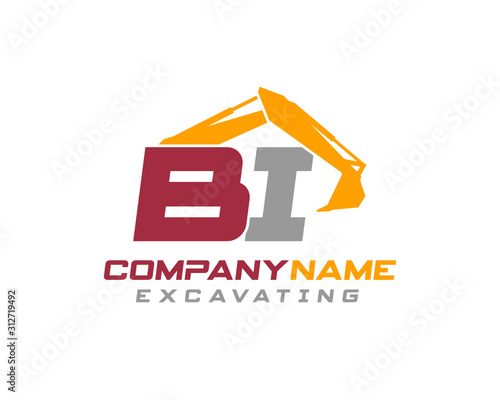 Initial BI excavator logo concept vector with arm excavator template vector.