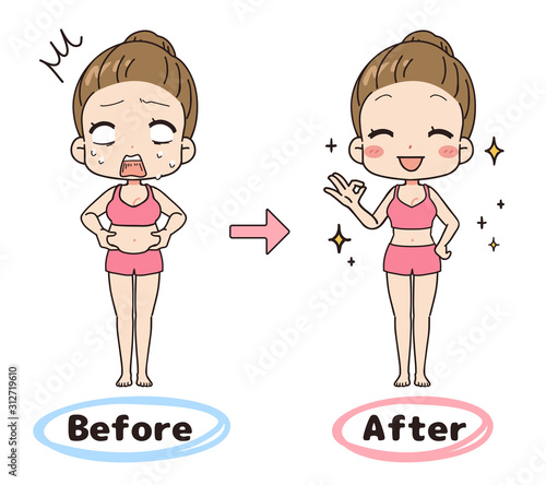 ダイエットに成功した女性　ビフォーアフター　全身