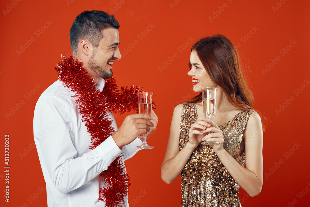 young couple celebrating with champagne