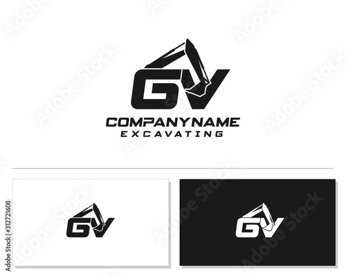 Initial GV excavator logo concept vector with arm excavator template vector.
