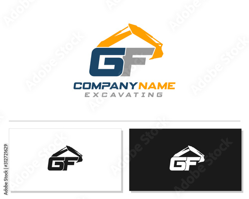 Initial GF excavator logo concept vector with arm excavator template vector.