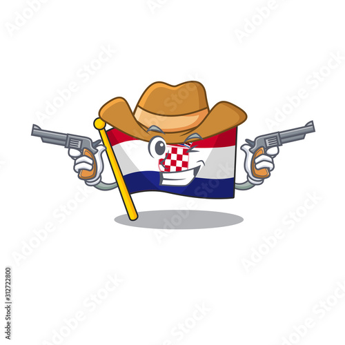 flag croatia Scroll mascot performed as a Cowboy with guns
