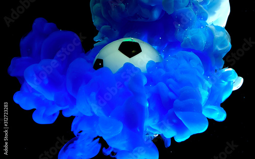 Soccer ball on in amazing blue space background.