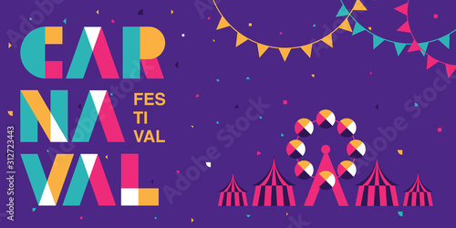 Carnaval Typography, Popular Event in Brazil. Festival, Colorful Party Elements ,Carnival, Travel destination. Brazilian , Geometry Graphic Design, vector illustration