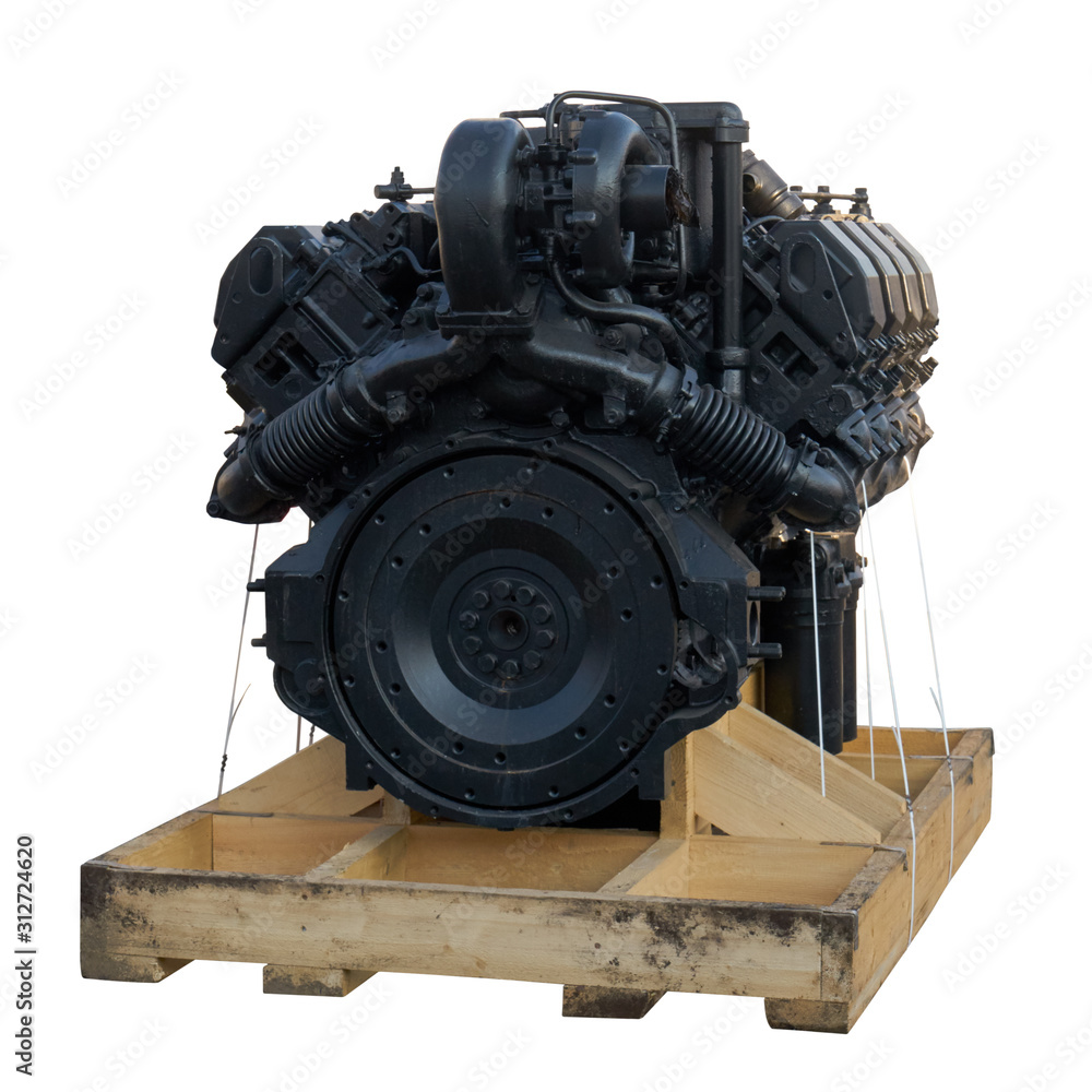 Engine on a transport pallet. Isolated image.