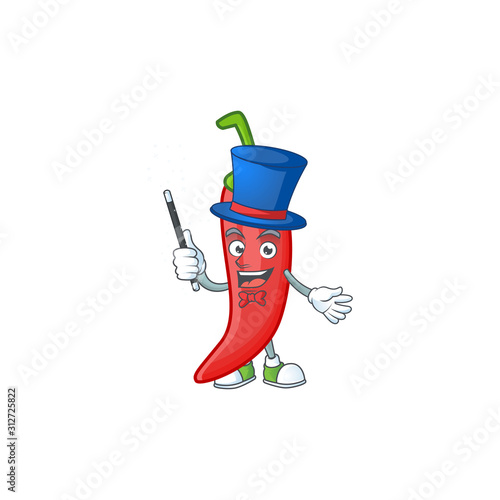 Cartoon character of red chili performance as a Magician