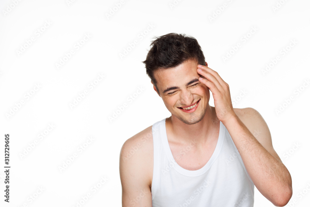 young man with headache isolated on white young man with headache isolated on white