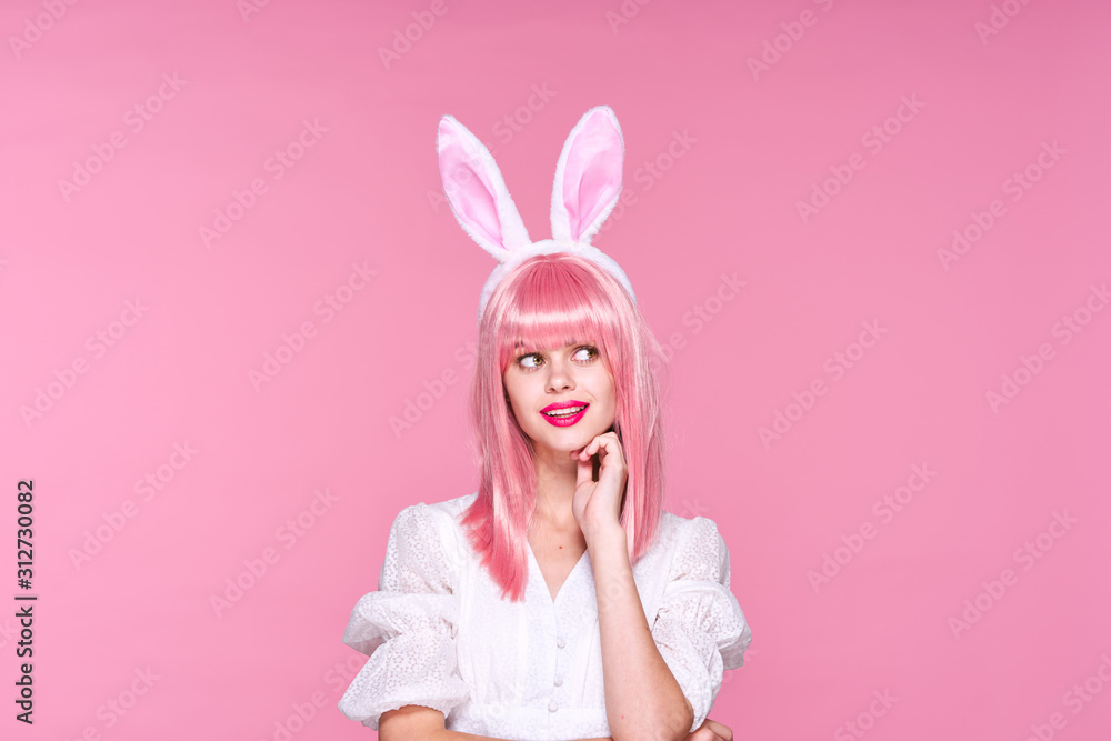 girl with bunny ears isolated on white
