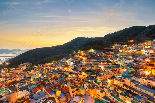 Panorama view of Gamcheon Culture Village located in Busan city of South Korea. Tourism, summer holiday, or sightseeing Busan landmark concept photo