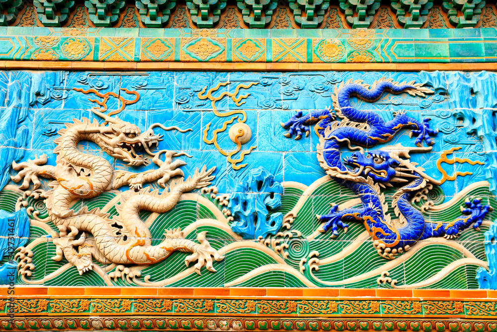 Chinese glazed tile dragon sculpture