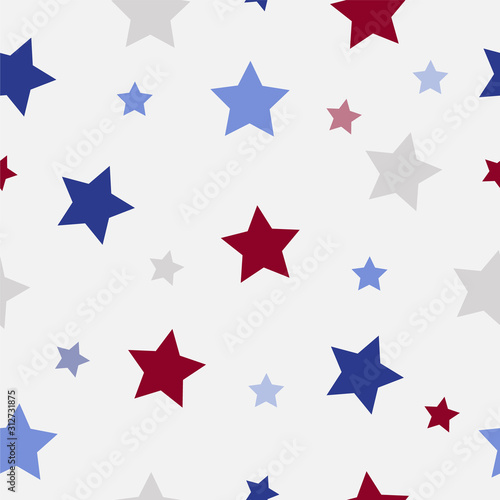 Abstract Seamless Pattern American President Day. Vector Illustration red  blue  gray stars on a white background.