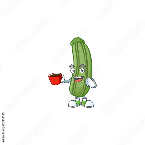 Picture of zucchini character with a cup of coffee